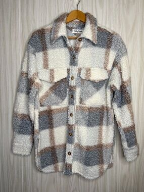 Blushing Brunette Cream Plaid Teddy Jacket